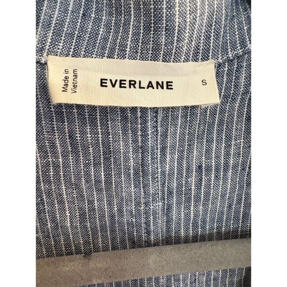 Everlane Linen Gray Pinstriped Short Sleeve Mini Shirt Dress Small - Picture 4 of 6